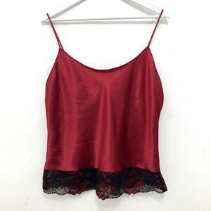 Lilac+London Tank Top Silky Satin Wine Red Lace Sleep Top L